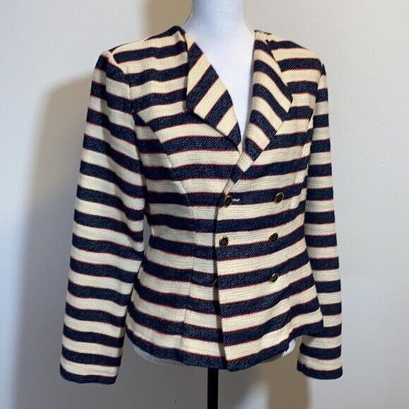 CAbi 5049 Jacket Womens 6 Cruise Nautical Striped Button Tweed Costal Preppy - Picture 6 of 9